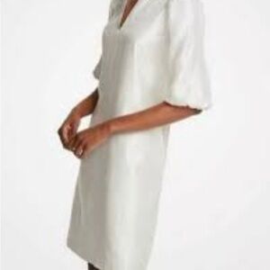 Ann Taylor Elegant golden metallic Cream Puff Sleeve Dress—above knee length